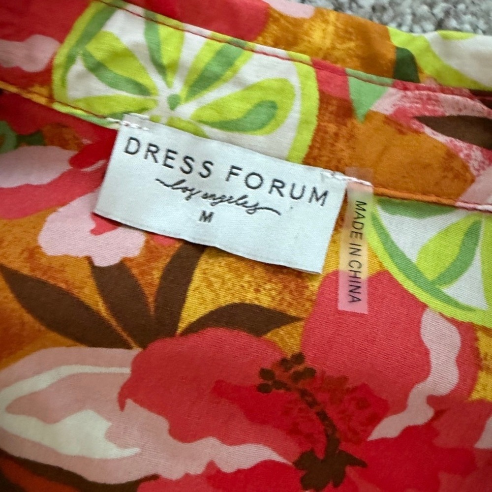 Dress Forum Maxi Shirt Dress Womens M Orange Green Tropical Resortwear Vacation - Picture 5 of 10